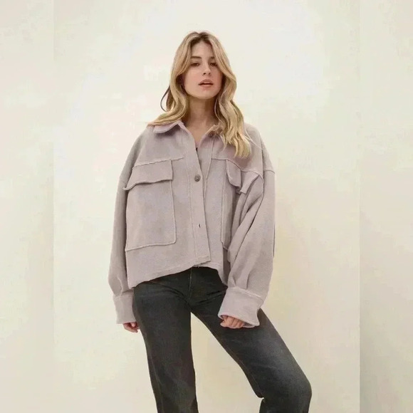 Oversized Tan/Mocha Cropped Jacket - Picture 1 of 2